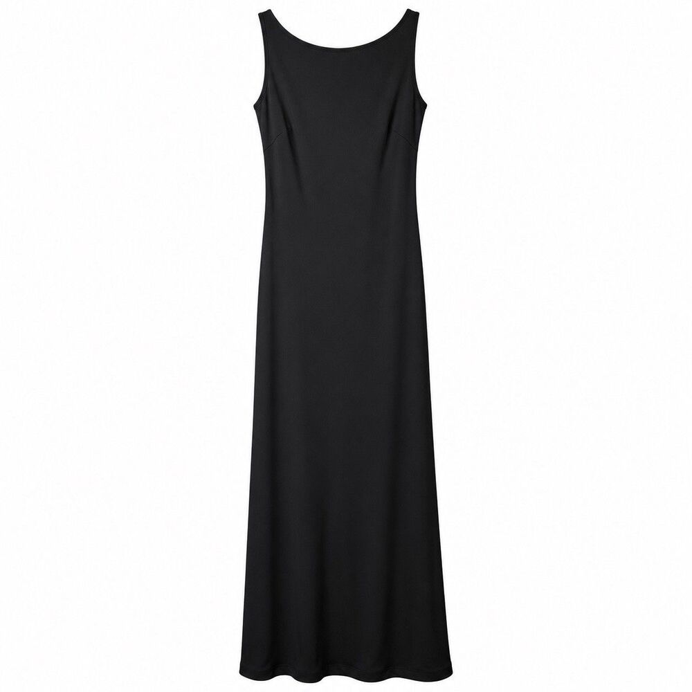 Maria Bianca BinNero Black Silk Slip Gown Dress Deep V Back Opening Women L 7475 - Picture 2 of 7